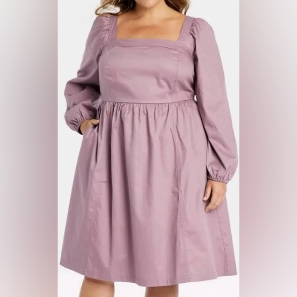 NWT Ava & Viv mauve puff-sleeved dress